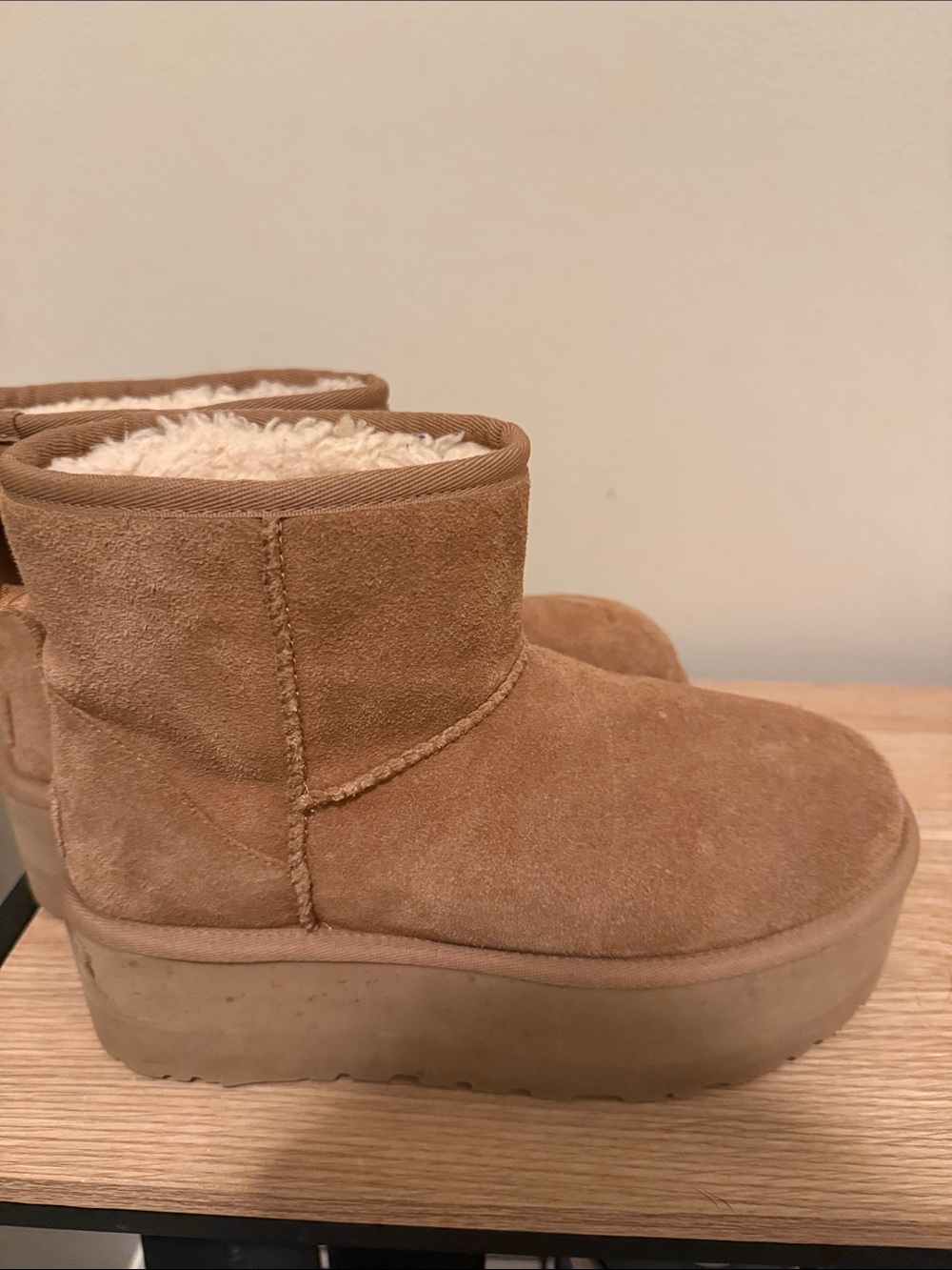 UGG Tan Short Platform Shearling-Lined Boots